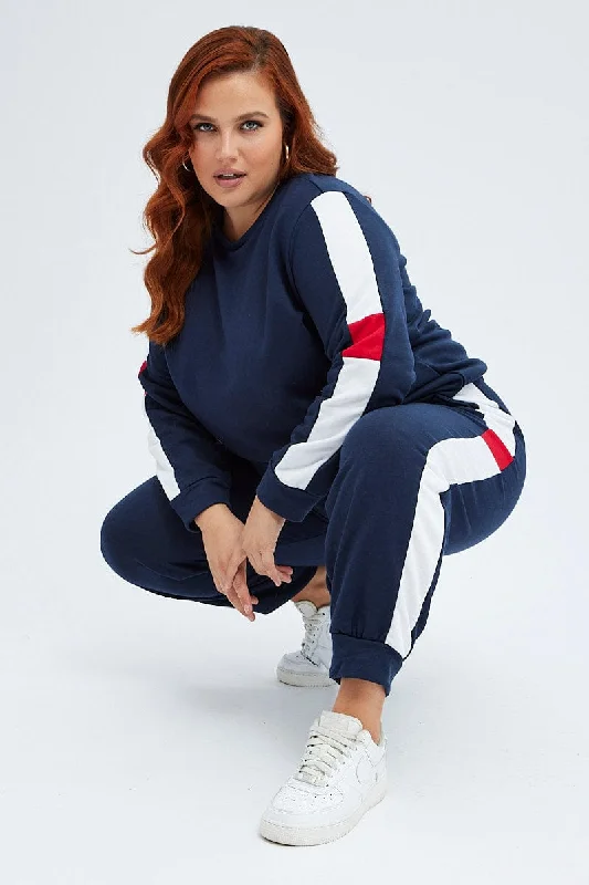 Multi Track Pants Contrast Elastic Waist Relaxed Stylish Harem Pants