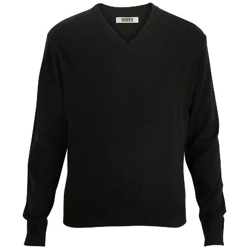 Edwards Unisex Black Essential V-Neck Acrylic Sweater Velvet Chenille Corduroy