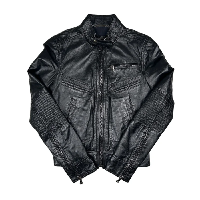 DOLCE & GABBANA LAMB LEATHER RIDERS JACKET - BLACK Print Jacket Jacquard Jacket Patchwork Jacket DOLCE & GABBANA LAMB LEATHER RIDERS JACKET - BLACK Print Jacket Jacquard Jacket Patchwork Jacket