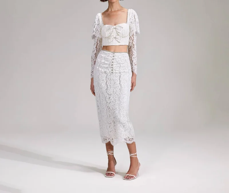 Cord Lace Midi Skirt In Cream vintage skirt charm