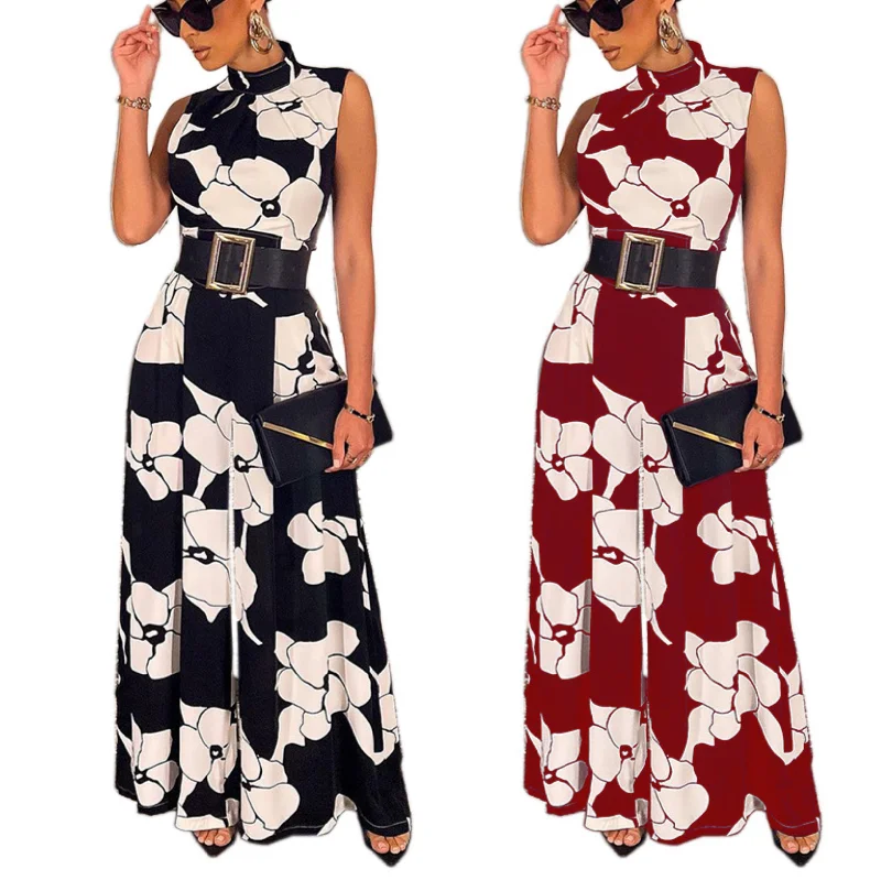 Elegant Jumpsuit for Women Halter Floral Print Long Wide Leg Pants Party Office Wear Fashion Jumpsuit 2023 Summer Rompers Chic Checkered Pants Elegant Jumpsuit for Women Halter Floral Print Long Wide Leg Pants Party Office Wear Fashion Jumpsuit 2023 Summer Rompers Chic Checkered Pants