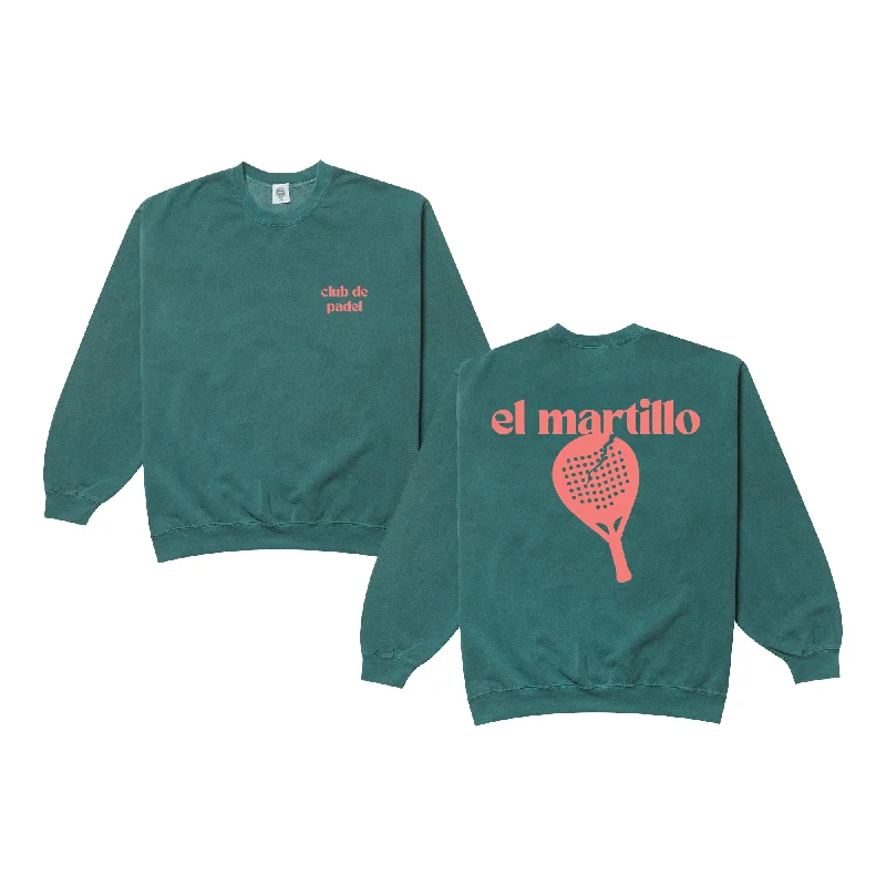 Club de Padel 'El Martillo 1.0' Vintage Washed Sweater - Dark Green Denim Fabric Leather Fabric Suede Fabric