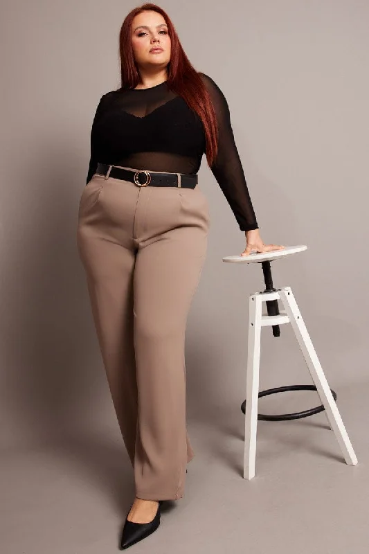 Beige Wide Leg Pants High Rise Soft Cotton Pants