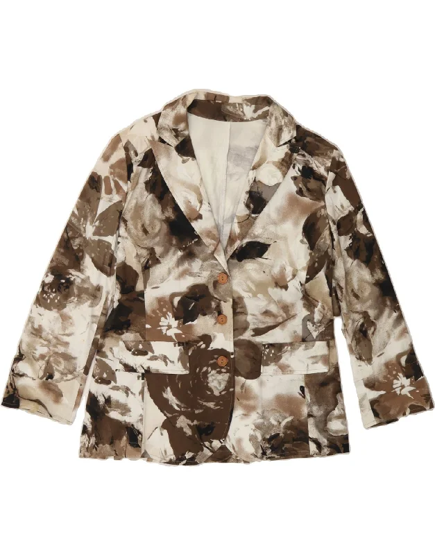 VINTAGE Womens 3 Button Blazer Jacket IT 50 XL Brown Floral Cotton Satin Fabric Silk Fabric Chiffon Fabric VINTAGE Womens 3 Button Blazer Jacket IT 50 XL Brown Floral Cotton Satin Fabric Silk Fabric Chiffon Fabric