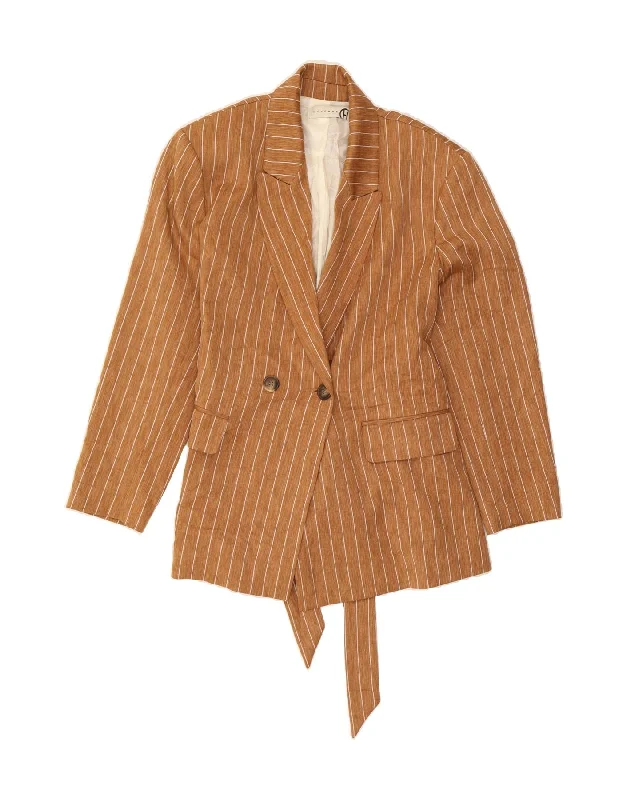 HAVEONE Womens Double Breasted Blazer Jacket UK 14 Medium Brown Pinstripe Faux Fur Jacket Real Fur Jacket Shearling Jacket HAVEONE Womens Double Breasted Blazer Jacket UK 14 Medium Brown Pinstripe Faux Fur Jacket Real Fur Jacket Shearling Jacket
