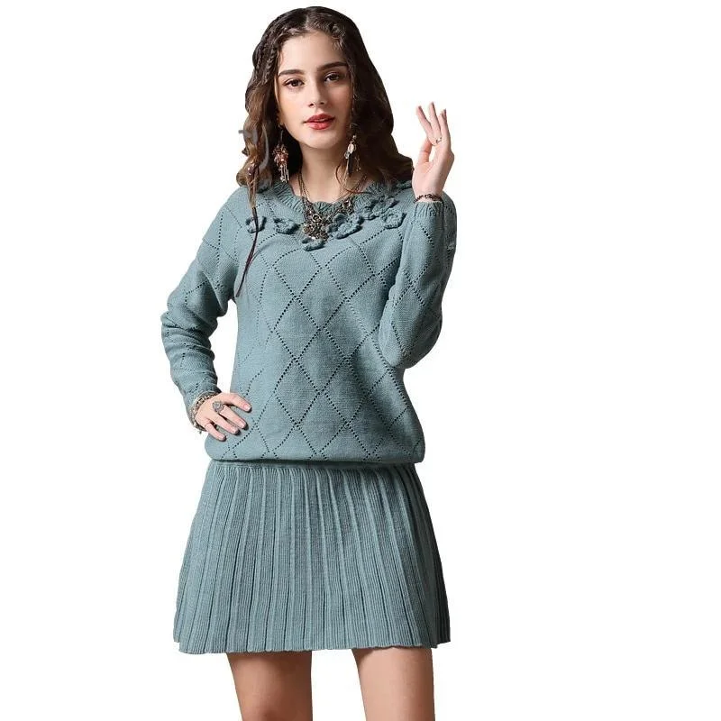 Long Sleeve A-line Vintage Sweater Dress Faux Fur Fabric Real Fur Fabric Shearling Fabric