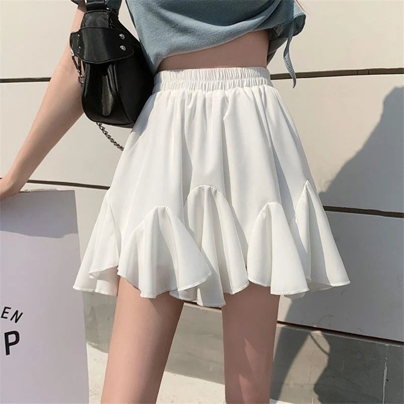 Advbridge Elegant Ruffle Women Mini Skirt Korean Style Lace Fairycore Sweet Shorts Skirt Kawaii Pleated Patchwork Casual Skirts chiffon skirt floaty