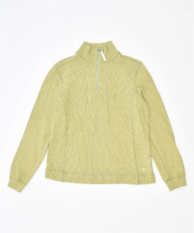 EDDIE BAUER Womens Zip Neck Jumper Sweater UK 10 Small Green Cotton Polka Dot Checkered Tartan