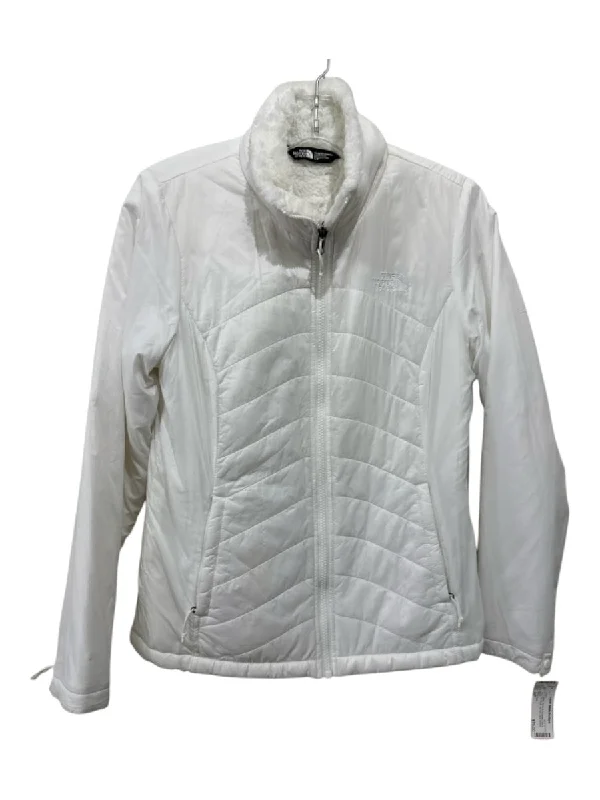 North Face Size S/P White Nylon & Polyester Mock Neck Fur inside Zip Up Jacket Zip Front Button Front Snap Front North Face Size S/P White Nylon & Polyester Mock Neck Fur inside Zip Up Jacket Zip Front Button Front Snap Front