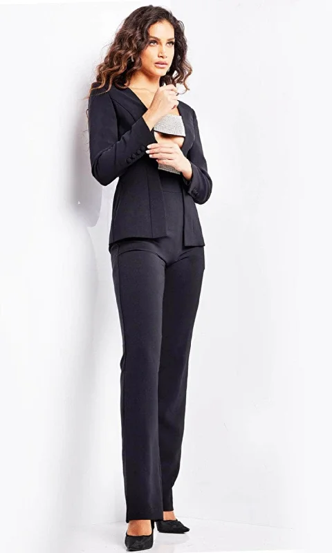 Jovani 24119 - Long Sleeve Embellished Pantsuit Cozy Knit Pants