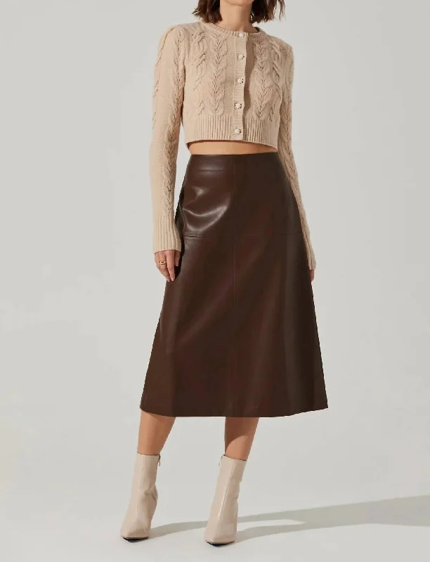 Yuria Faux Leather Midi Skirt In Brown cashmere skirt fine