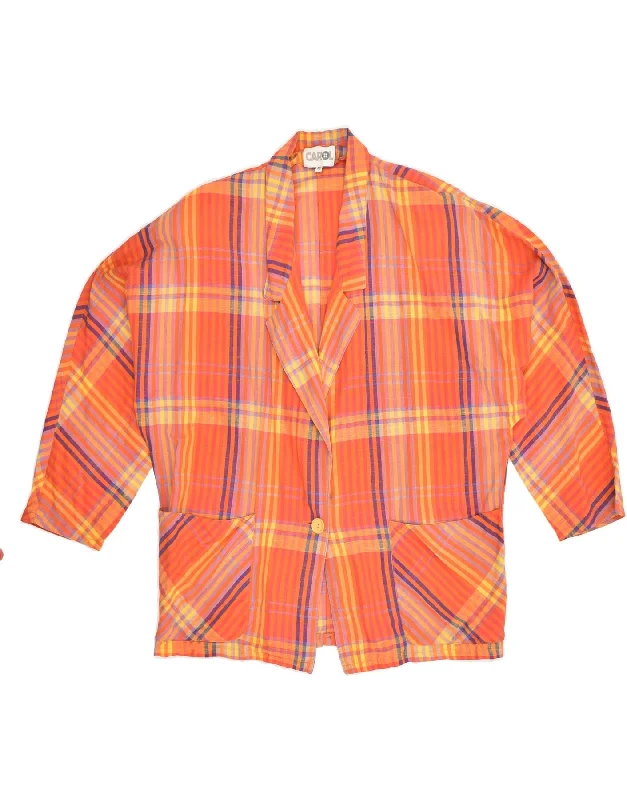 CAROL Womens 3/4 Sleeve 1 Button Blazer Jacket IT 46 Large Orange Check Notch Collar Jacket Peter Pan Collar Jacket Cowl Neck Jacket CAROL Womens 3/4 Sleeve 1 Button Blazer Jacket IT 46 Large Orange Check Notch Collar Jacket Peter Pan Collar Jacket Cowl Neck Jacket