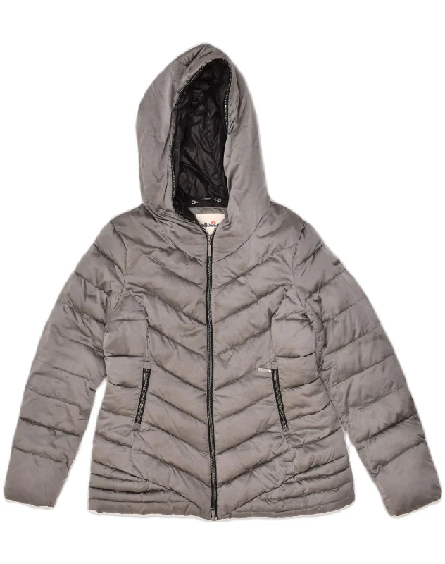 ELLESSE Womens Hooded Padded Jacket UK 16 Large Grey Elasticated Jacket Padded Jacket Insulated Jacket ELLESSE Womens Hooded Padded Jacket UK 16 Large Grey Elasticated Jacket Padded Jacket Insulated Jacket