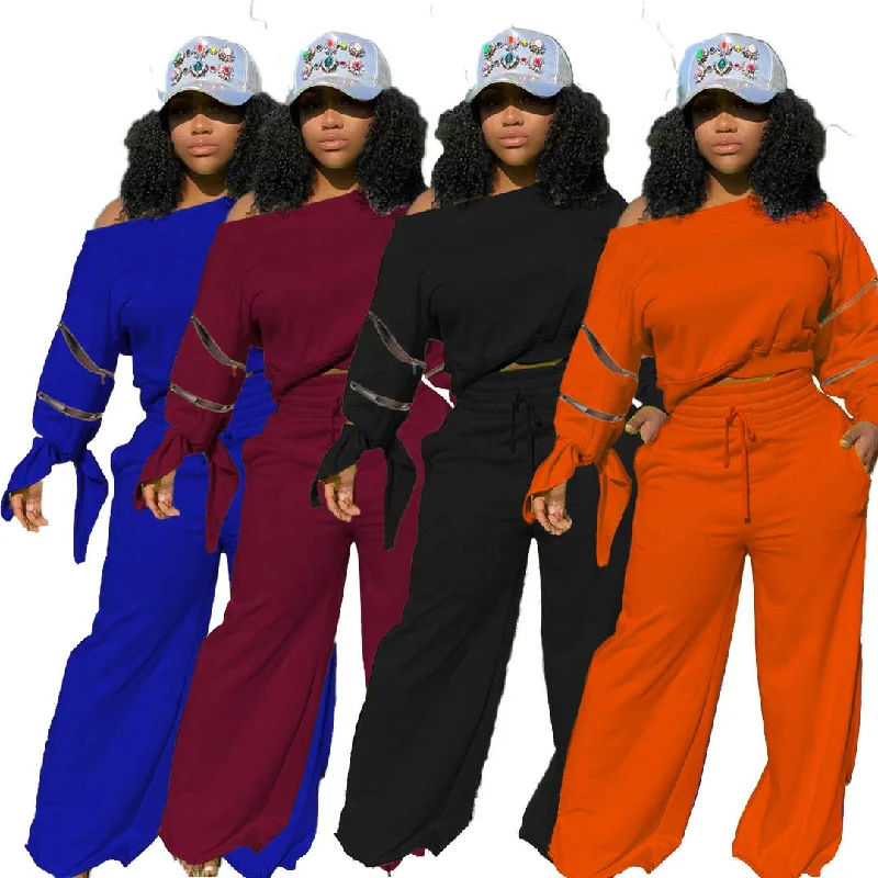 Wholesale Clothing Vendor Women Long Sleeve 2 Piece Outfit Women Wide Leg Pants Two Piece Set Casual Women Sexy Fall Clothes Trendy Printed Leggings