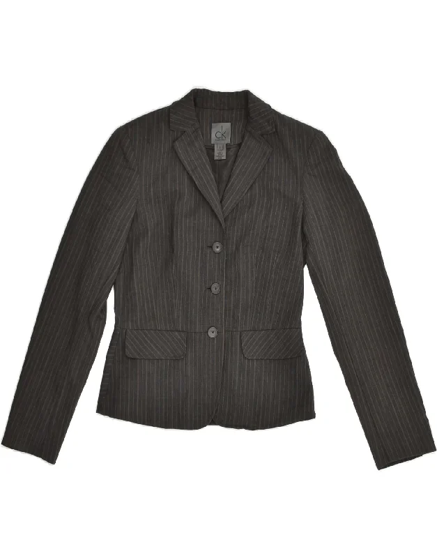 CALVIN KLEIN Womens 3 Button Blazer Jacket US 2 XS Grey Striped Wool Plaid Jacket Tartan Jacket Houndstooth Jacket CALVIN KLEIN Womens 3 Button Blazer Jacket US 2 XS Grey Striped Wool Plaid Jacket Tartan Jacket Houndstooth Jacket