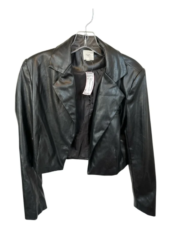 Nia Size M Black Vegan Leather Long Sleeve Cropped Jacket Notch Collar Peter Pan Collar Cowl Neck Nia Size M Black Vegan Leather Long Sleeve Cropped Jacket Notch Collar Peter Pan Collar Cowl Neck