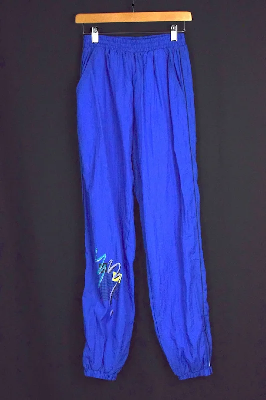 Blue Gymnastic Brand Track Pants Chic Faux Leather Pants