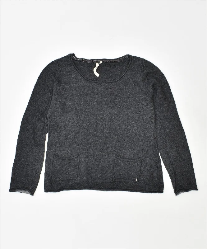 WHITE STUFF Womens Crew Neck Jumper Sweater UK 10 Small Grey Viscose Lace Blend Ribbed Blend Corduroy Blend