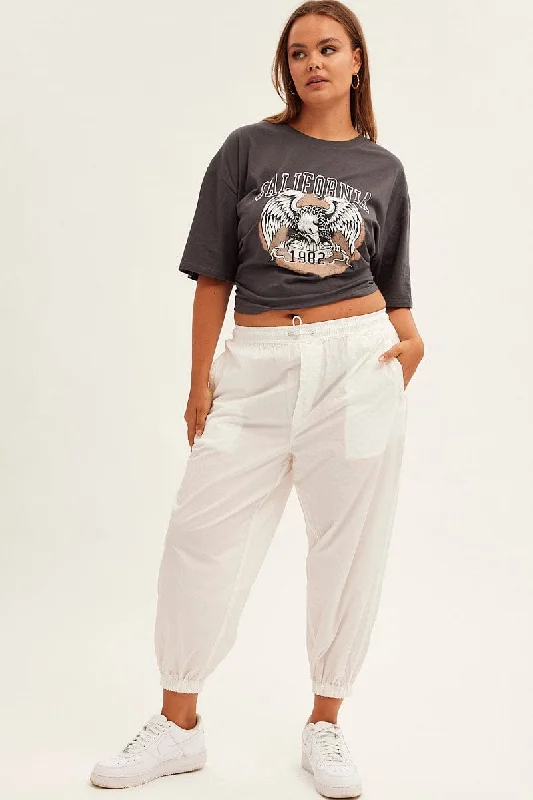 White Parachute Cargo Pants Mid Rise Warm Wool Trousers