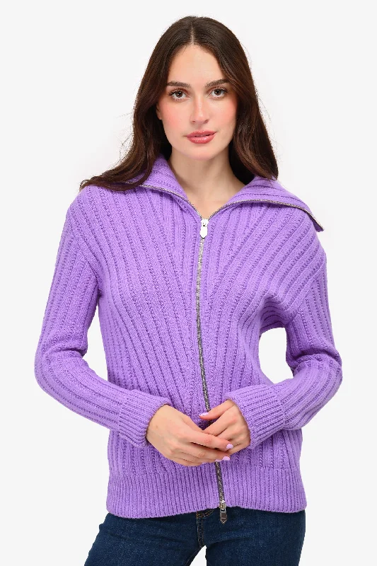 Hermès Purple Cashmere Knit Zip Oversized Sweater Size XS Rayon Fabric Velvet Fabric Corduroy Fabric