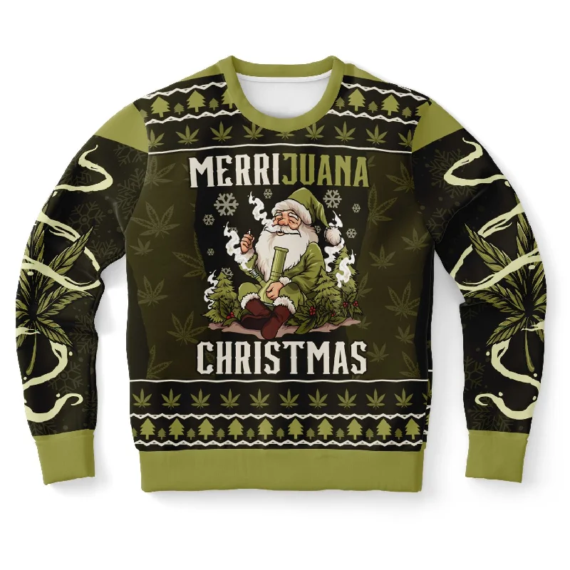 GYMPOLO Merrijuana Christmas Weed Sweatshirt Hoodie with Slit Hem Functional Movement GYMPOLO Merrijuana Christmas Weed Sweatshirt Hoodie with Slit Hem Functional Movement