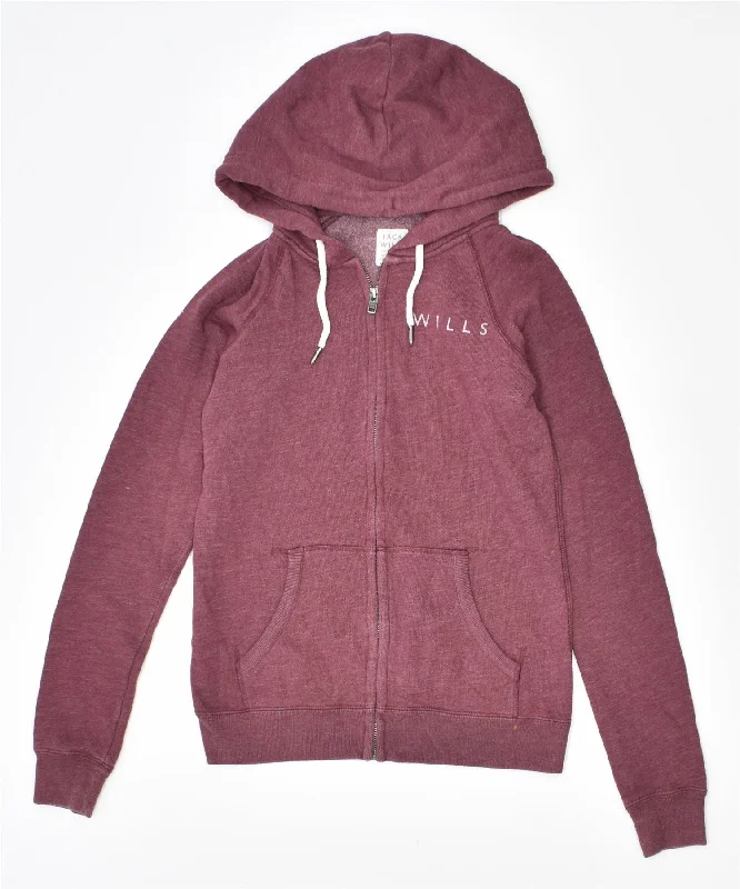 JACK WILLS Womens Zip Hoodie Sweater UK 8 Small Purple Cotton Bright Pastel Dark