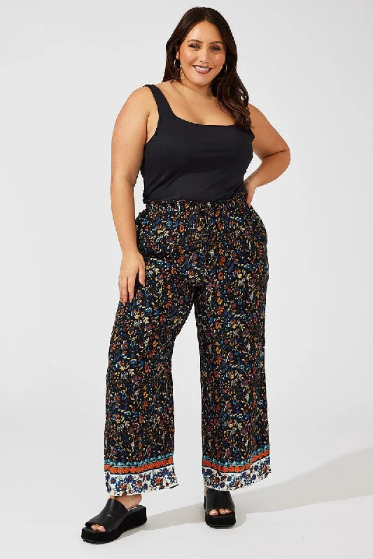 Black Boho Wide Leg Pants High Rise Formal Stretch Pants