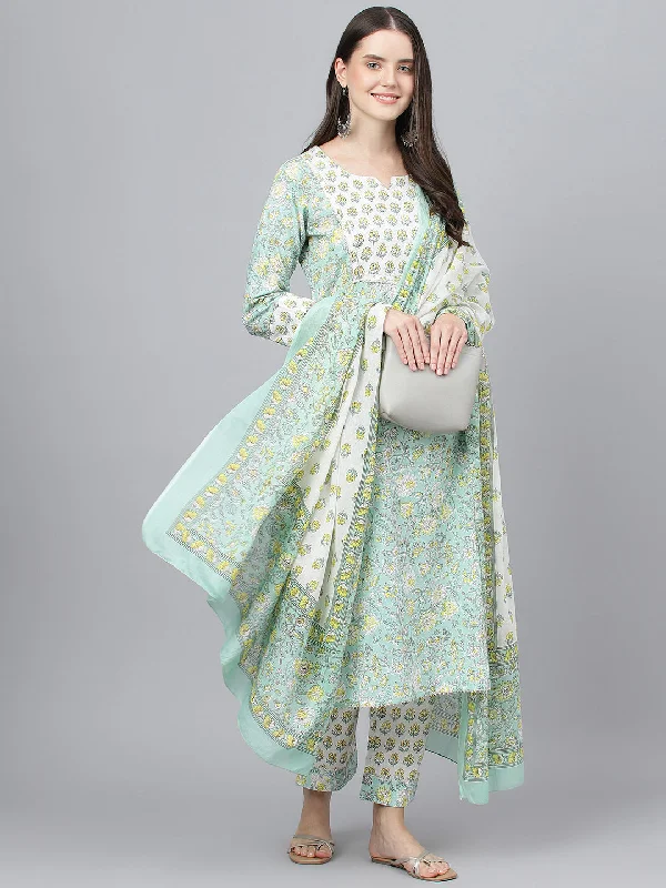 Women Mint Green Floral Printed Kurta Pant Set With Dupatta Lightweight Jogger Pants Women Mint Green Floral Printed Kurta Pant Set With Dupatta Lightweight Jogger Pants