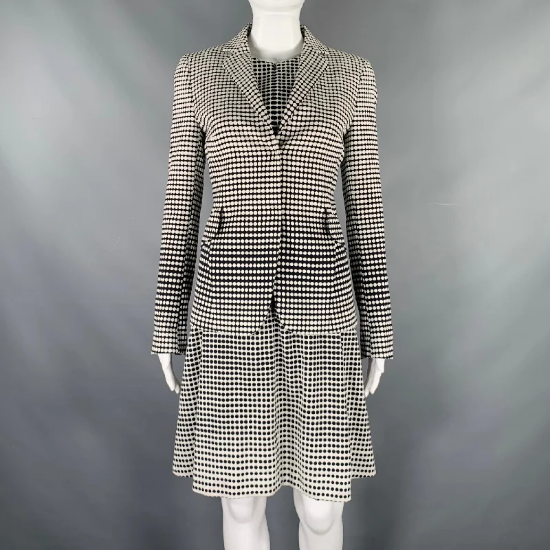 AKRIS Size 4 Black White Cotton Blend Polka Dot Notch Lapel Jacket Dress Set Faux Fur Jacket Real Fur Jacket Shearling Jacket AKRIS Size 4 Black White Cotton Blend Polka Dot Notch Lapel Jacket Dress Set Faux Fur Jacket Real Fur Jacket Shearling Jacket