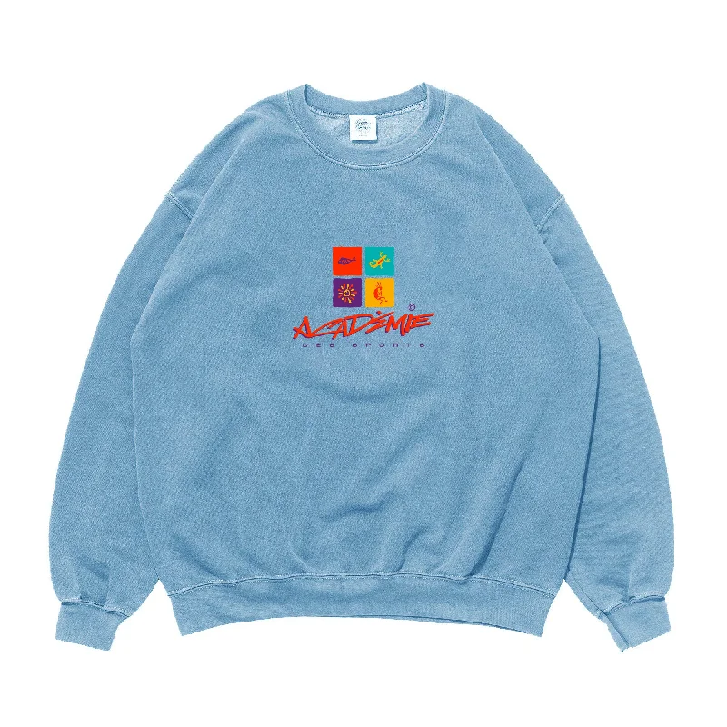 Vice 84 'Sea Shapes' Vintage Washed Sweater - Light Blue Nylon Fabric Polyester Fabric Spandex Fabric
