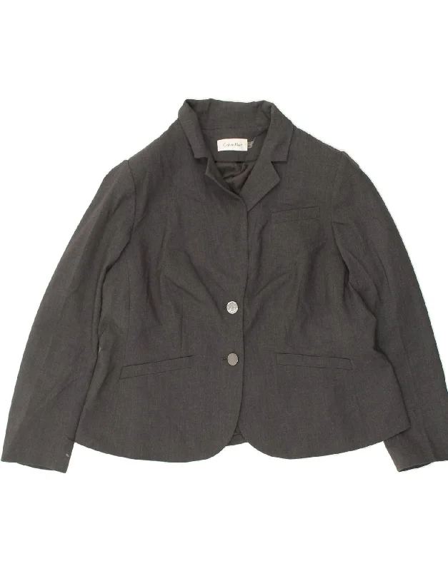 CALVIN KLEIN Womens 2 Button Blazer Jacket US 18 2XL Grey Polyester Tailored Jacket Straight Jacket A-Line Jacket CALVIN KLEIN Womens 2 Button Blazer Jacket US 18 2XL Grey Polyester Tailored Jacket Straight Jacket A-Line Jacket