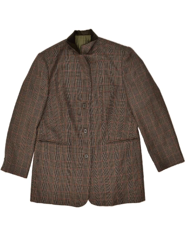 VINTAGE Womens 3 Button Blazer Jacket UK 14 Large Grey Check Acetate Faux Fur Fabric Real Fur Fabric Shearling Fabric VINTAGE Womens 3 Button Blazer Jacket UK 14 Large Grey Check Acetate Faux Fur Fabric Real Fur Fabric Shearling Fabric