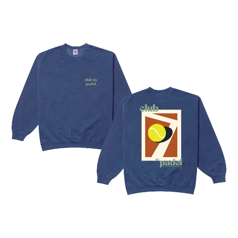 Club de Padel 'Summer Court' Vintage Washed Sweater - Navy Knit Fabric Woven Fabric Fleece Fabric