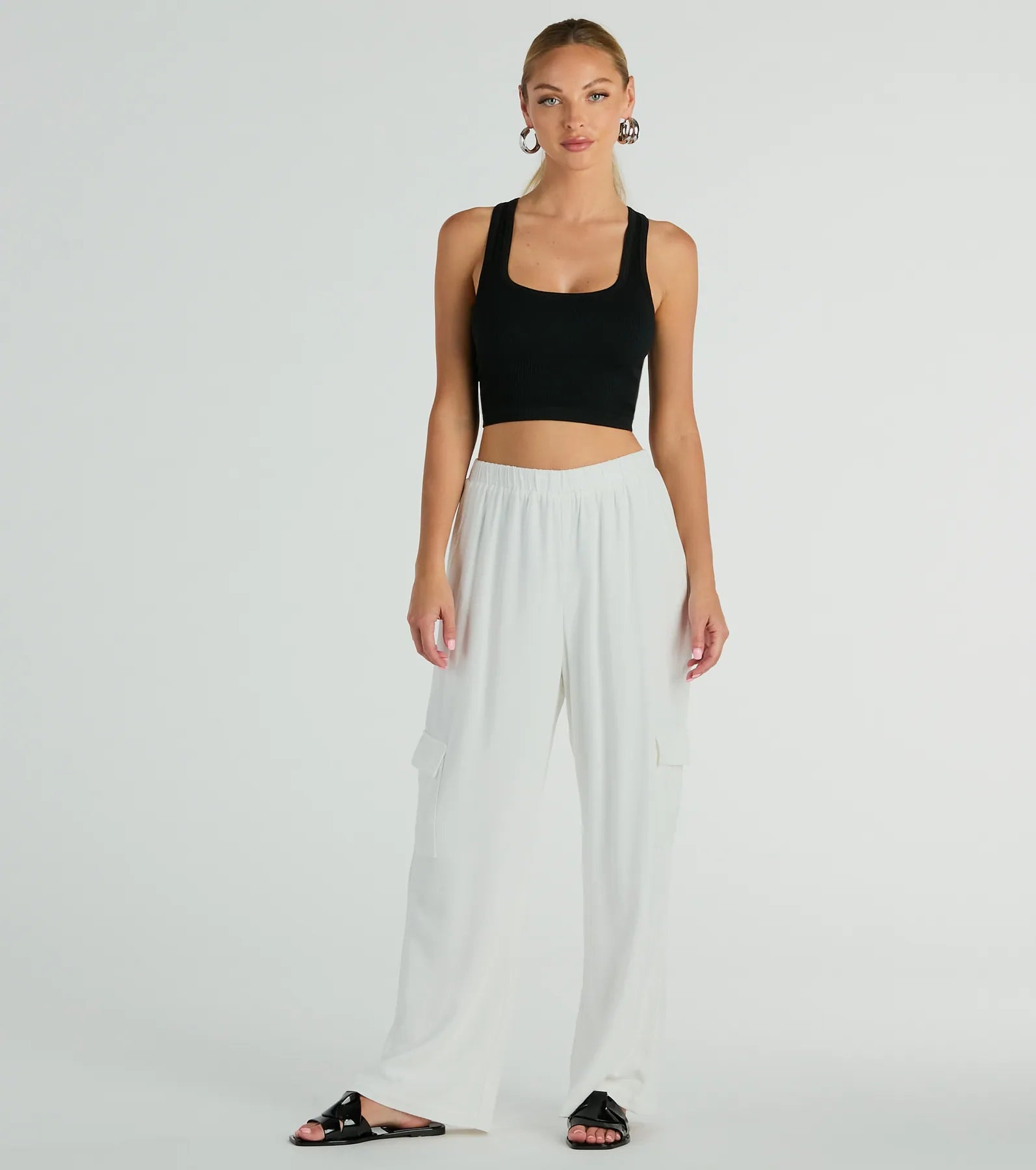 Golden Hour High-Rise Cargo Wide-Leg Linen Pants Classic Bootcut Trousers