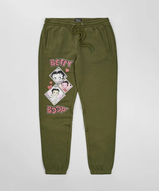 Women Betty Boop Jogger Pants - Olive Green Relaxed Casual Leggings