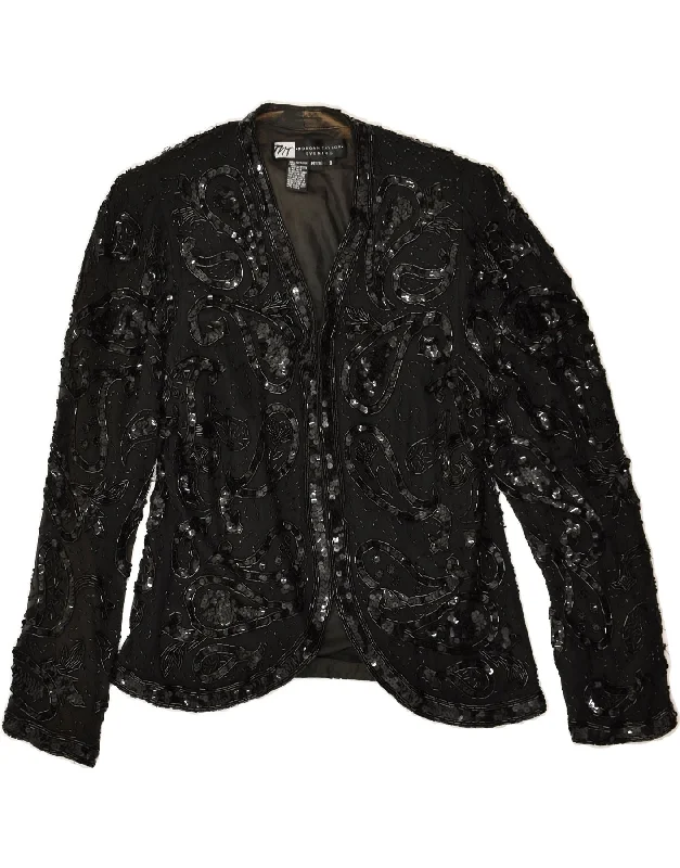 VINTAGE Womens Petite Blazer Jacket UK 8 Small Black Silk Belted Jacket Elasticated Jacket Padded Jacket VINTAGE Womens Petite Blazer Jacket UK 8 Small Black Silk Belted Jacket Elasticated Jacket Padded Jacket