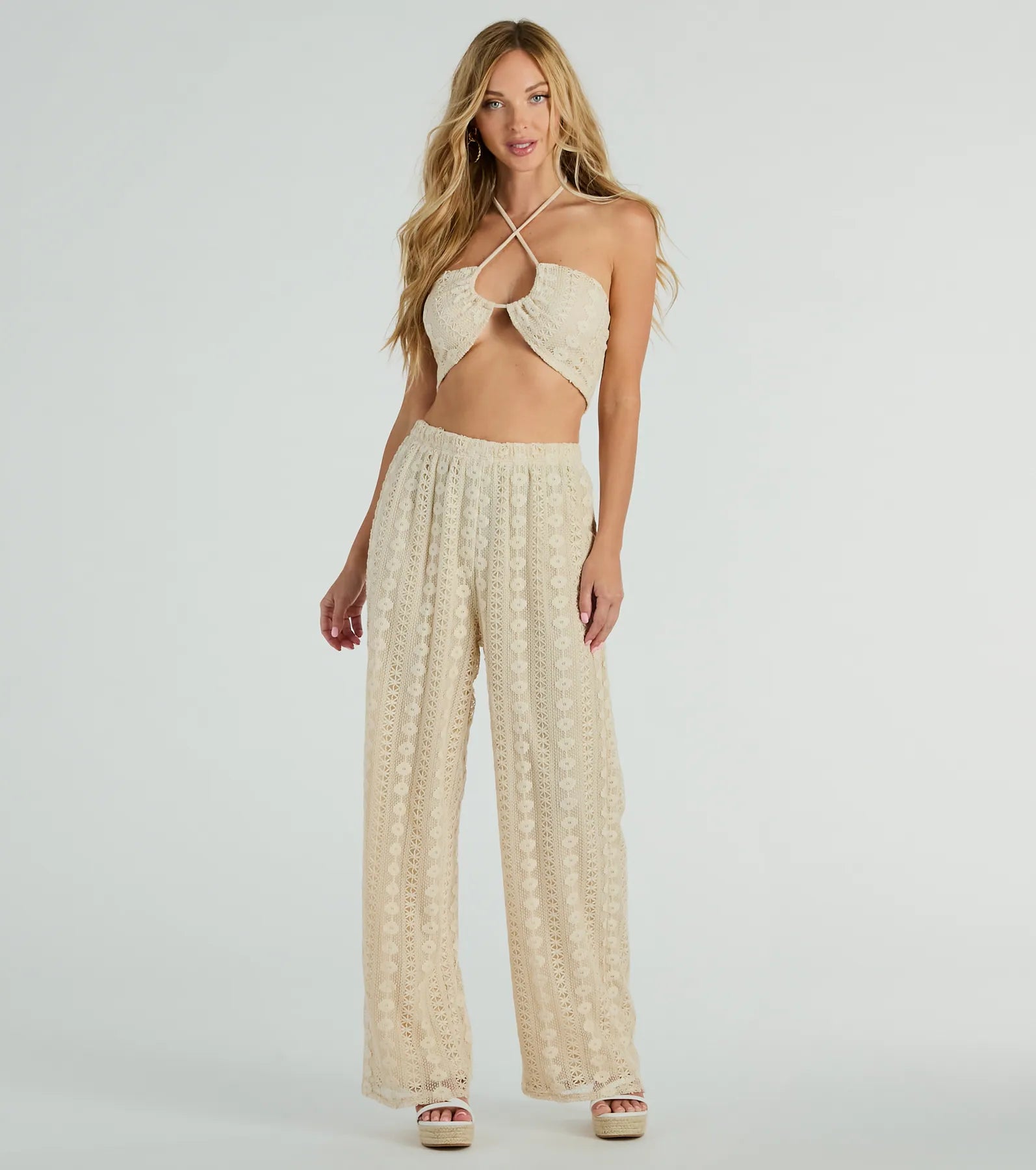 Sunshine Livin' High Rise Palazzo Crochet Pants Lightweight Jogger Pants