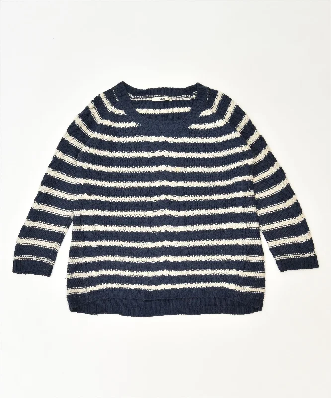 OASIS Womens Boat Neck Jumper Sweater UK 14 Medium Navy Blue Classic Turtle Neck Boat Neck Asymmetrical Neck