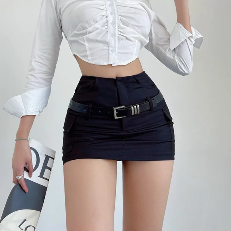 Advbridge Black Mini Skirt Women Summer High Waist Slim Wrap Hip Belt A Line Skirt Shorts Elegant Korean Fashion Simple Casual Y2K corduroy skirt durable Advbridge Black Mini Skirt Women Summer High Waist Slim Wrap Hip Belt A Line Skirt Shorts Elegant Korean Fashion Simple Casual Y2K corduroy skirt durable