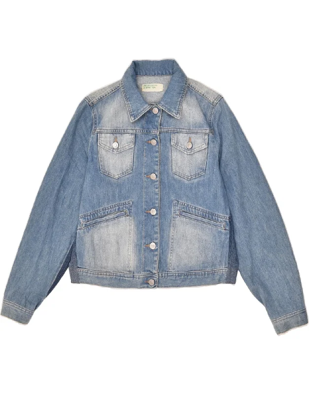 BENETTON Womens Denim Jacket UK 16 Large Blue Jersey Jacket Tulle Jacket Batik Jacket BENETTON Womens Denim Jacket UK 16 Large Blue Jersey Jacket Tulle Jacket Batik Jacket