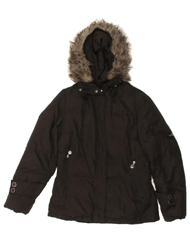 CALVIN KLEIN Womens Hooded Padded Jacket UK 14 Medium Black Polyester Cotton Fabric Linen Fabric Terry Fabric CALVIN KLEIN Womens Hooded Padded Jacket UK 14 Medium Black Polyester Cotton Fabric Linen Fabric Terry Fabric