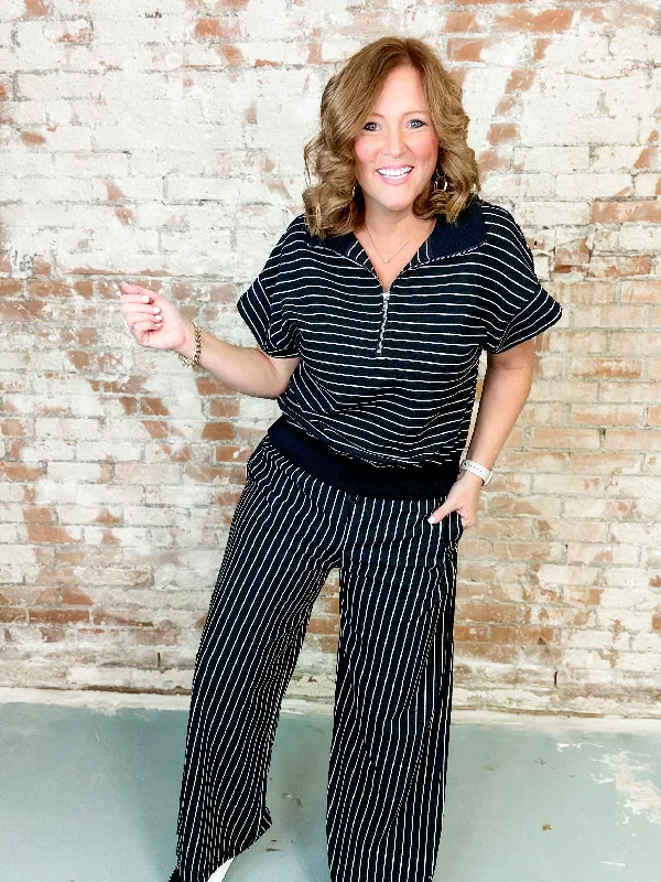 Jeannie Stripe Pant Set Stylish Elastic Waist Pants
