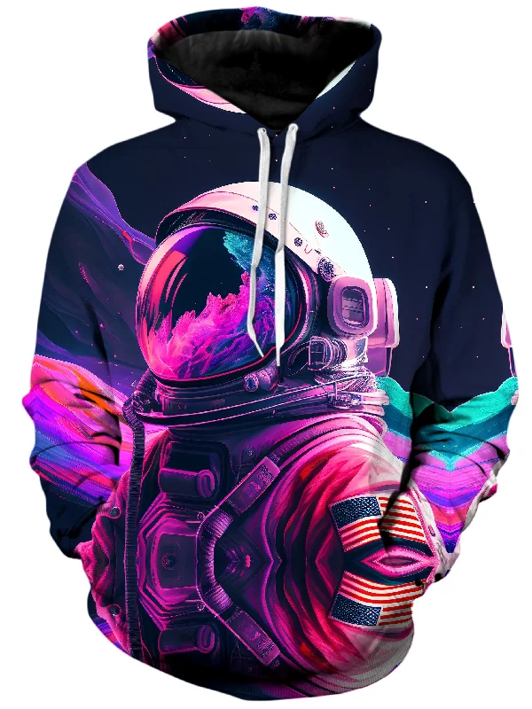 Synthwave Astronaut Unisex Hoodie Hoodie with Hem Raw Edge Edgy Unfinished
