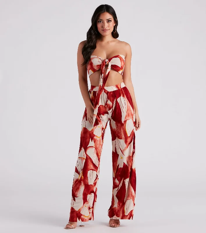 Island Time Floral Wide-Leg Pants Stylish Elastic Waist Pants