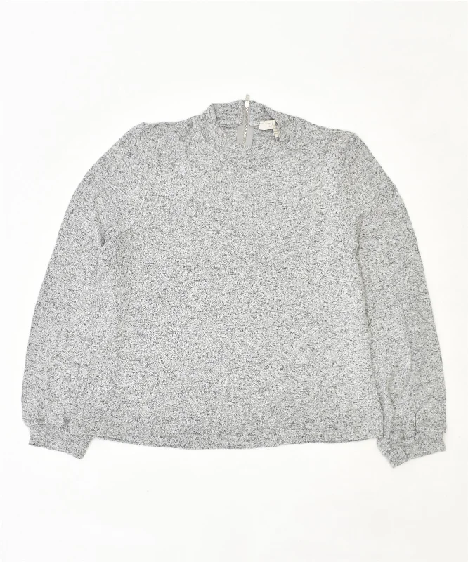 OASIS Womens Turtle Neck Jumper Sweater UK 14 bMedium Grey Flecked Mesh Blend Leather Blend Suede Blend