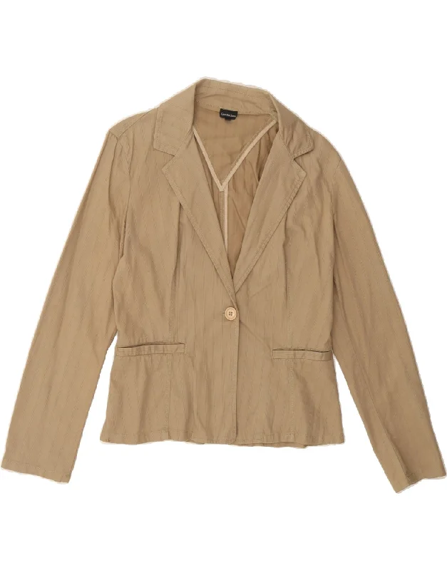 CALVIN KLEIN JEANS Womens 1 Button Blazer Jacket UK 12 Medium Beige Cotton Appliqued Jacket Beaded Jacket Sequined Jacket CALVIN KLEIN JEANS Womens 1 Button Blazer Jacket UK 12 Medium Beige Cotton Appliqued Jacket Beaded Jacket Sequined Jacket