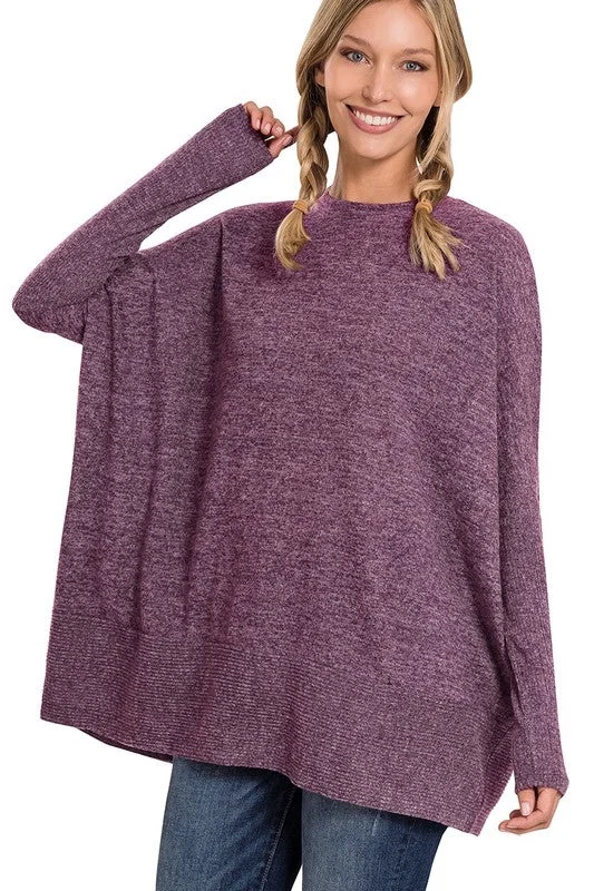 Zenana Free Flowing Fall Sweater - Plum Cotton Fabric Linen Fabric Terry Fabric