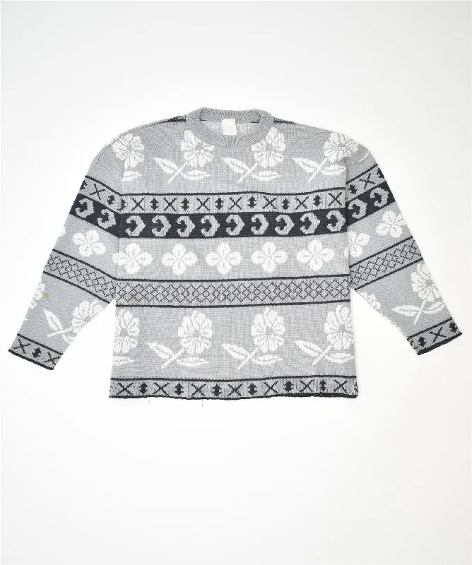 VINTAGE Womens Oversized Crew Neck Jumper Sweater UK 12 Medium Grey Transparent Opaque Sheer