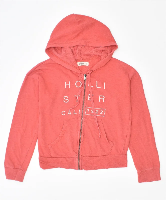 HOLLISTER Womens Graphic Zip Hoodie Sweater UK 6 XS Pink Cotton Elegant Classic Vintage
