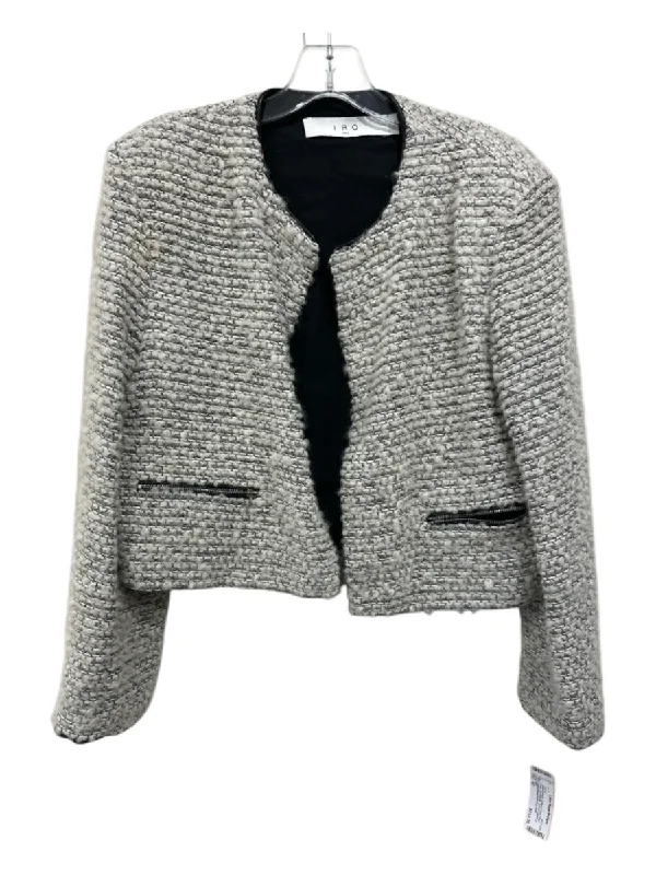 IRO Size 42 White & Black Cotton & Wool Open Front Zip Pockets Tweed Jacket Rayon Jacket Velvet Jacket Corduroy Jacket IRO Size 42 White & Black Cotton & Wool Open Front Zip Pockets Tweed Jacket Rayon Jacket Velvet Jacket Corduroy Jacket
